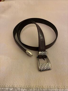 Captive 9718 Brown vintage Leather Belt with Silver Woven Buckle gilt Metal